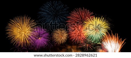A stunning nighttime scene featuring a multitude of colorful fireworks exploding in the dark sky, creating a festive and celebratory atmosphere.