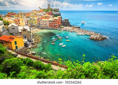 Stunning panorama of Vernazza with magical suspended garden, Cinque Terre National Park, Liguria, Italy, Europe