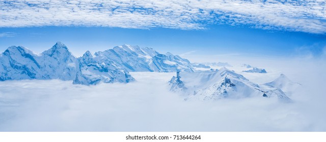 Stunning Panoramic view Snow moutain of the Swiss Skyline from Schilthorn, Switzerland - Shutterstock ID 713644264
