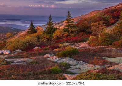 Stunning Photo Of Autumn Color Landscape At Sunrise In Acadia National Park In Maine