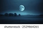 stunning photograph of full moon illuminating serene landscape at night, casting mystical glow over fields and trees. tranquil atmosphere evokes sense of calm and wonder.