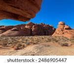Stunning red rocks at the Valley of Fire State Park in Nevada near Las Vegas With Deep Blue Sky in the background, beautiful canyons and rock formations