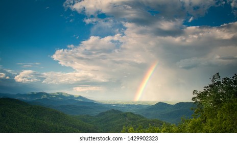 Stunning Spring Rainbow View Of The North Mountains From Black Mountain, NC, USA.