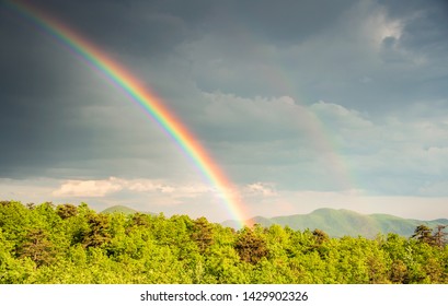 Stunning Spring Rainbow View Of The South Mountains From Black Mountain, NC, USA.