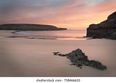 Stunning Sunrise Landsdcape Of Idyllic Broadhaven Bay Beach On Pembrokeshire Coast In Wales