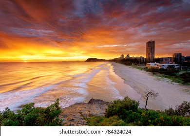 Stunning sunrise over Burleigh Heads, Gold Coast.