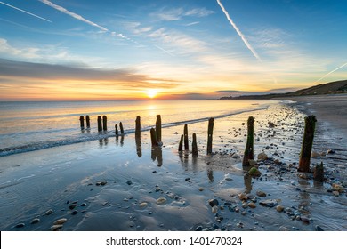 Stunning sunrise at Sandsend Beach just outside of Whitby on the Yorkshire heritage coastline