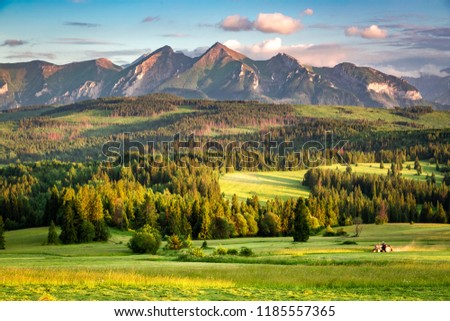 Similar – Inspirierendes Abendlicht im Frühjahr. Sonnenuntergang in der Tatra