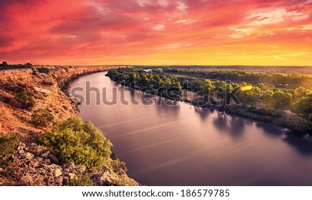 A stunning sunset on the River Murray Stock foto © 
