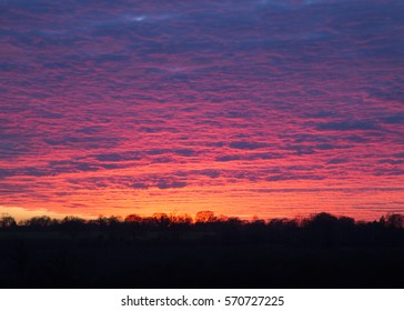 A Stunning Sunset Over East Anglia Is Seen From South Norfolk, UK