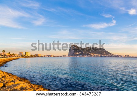 Stunning sunset or sunrise view on the rock of Gibraltar in Spain