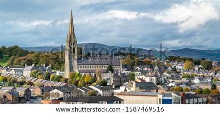 Stunning town view with St Eugene's Cathedral in Derry, Northern Ireland.