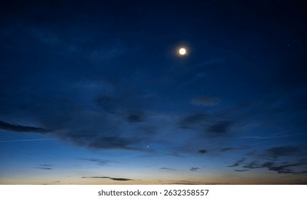 A stunning transition from sunset to night with vibrant colors, scattered stars, and a bright celestial object near the horizon. - Powered by Shutterstock - Get 15% off with code: PIKWIZARD15