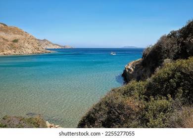 The stunning turquoise sandy beach of Kolitsani View in Ios Cyclades Greece - Shutterstock ID 2255277055