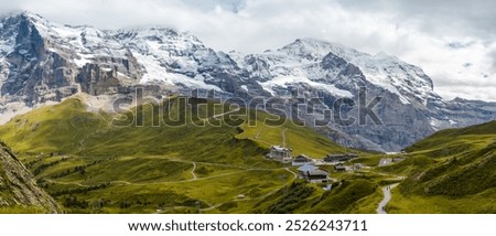 Stunning view of Eiger's north face and Grindelwald valley from Kleine Scheidegg, Grindelwald, Canton of Bern, Switzerland
