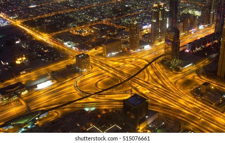 A stunning view of the freeways in downtown Dubai (UAE) at night