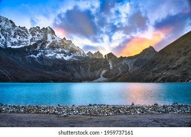 Stunning View Of Gokyo Lake With Bright Blue Sky, On The Mount Everest Trekking Route, Himalayas, Nepal