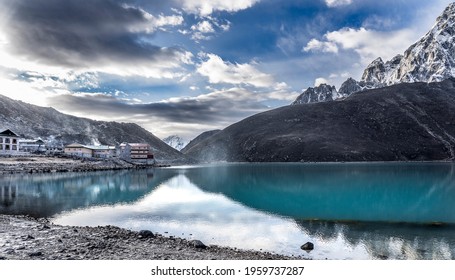 Stunning View Of Gokyo Lake And Village From The Ground, On The Mount Everest Trekking Route, Himalayas, Nepal