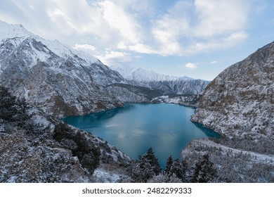 A stunning view of the Himalayas mountain and lake snow-covered, mountain lake view snow coverd - Powered by Shutterstock
