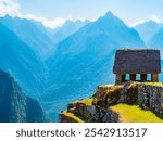 Stunning view of the house of the guardian overlooking the lost inca city Machu Picchu, Sacred valley of Incas, Cusco region, Peru