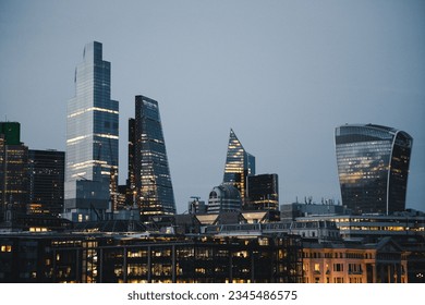 A stunning view of the London skyline, with tall office buildings - Powered by Shutterstock