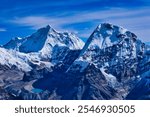 Stunning view of Mount Makalu summit and south west face,8485m,5th highest mountain with Chamlang,7319 m in the foreground seen from summit of Mera Peak Central,6461 m,Mera Peak Expedition,Nepal