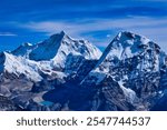 Stunning view of Mount Makalu summit and south west face,8485m,5th highest mountain with Chamlang,7319 m in the foreground seen from summit of Mera Peak Central,6461 m,Mera Peak Expedition,Nepal