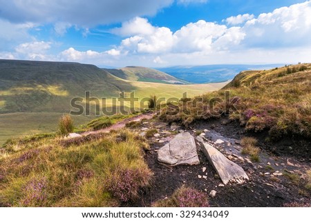 Stunning View of Mountains in national park Breckon Beacons in Wales.