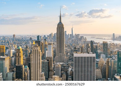 A stunning view of New York City, showcasing iconic landmarks and the bustling urban atmosphere.