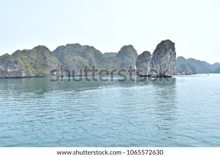Stunning view on the beautiful limestone cliffs in the Ha Long Bay in Vietnam