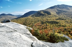Stunning View Of Rugged Mountains And National Forest From Granite Ledge Atop Summit Of Middle Sugarloaf Mountain In The White Mountains Of New Hampshire.