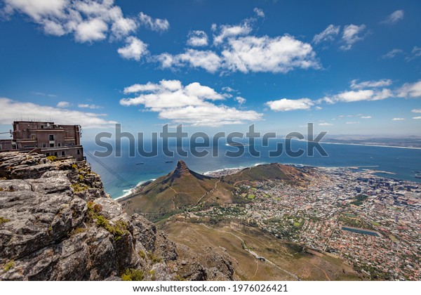 stunning view from Table mountain down to the city\
of Cape Town