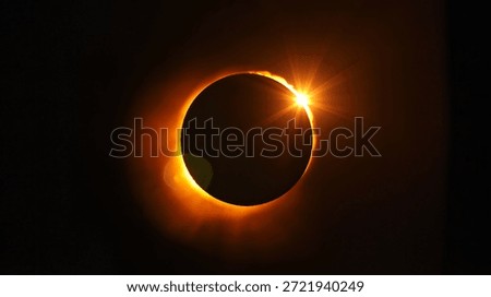 A stunning view of a total solar eclipse, showcasing the moon perfectly obscuring the sun, with a brilliant diamond ring effect and glowing corona visible against the dark sky.