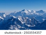 Stunning view from a tourist plane over Mount Everest and the Great Himalayas of southern Asia, Nepal