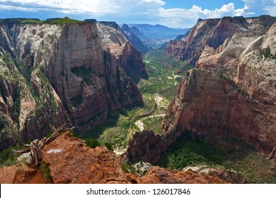 A stunning view of Zion Canyon from Observation Point, from which the famous Angles Landing is also visible.