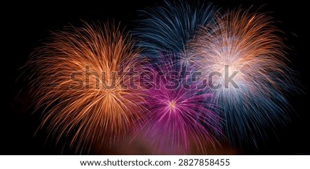 A stunning visual of multiple fireworks exploding in the dark night sky, creating a dazzling spectacle of light and color.