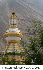 Stupa Being Decorated In Spiti Valley. Tibetan Culture Of Stupa.