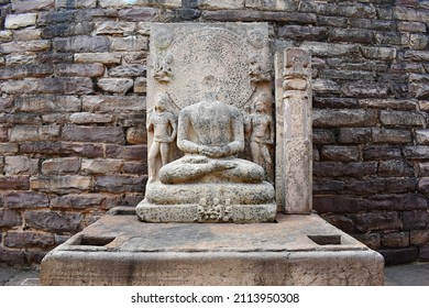 Stupa No 1, Defaced Buddha Statue Inside the Bern of  Stupa 1, Sanchi, UNESCO World Heritage Site, near Bhopal, Madhya Pradesh state, India.