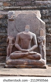 Stupa No 1, Defaced Buddha Statue inside.  The Great Stupa, World Heritage Site, Sanchi, Madhya Pradesh, India