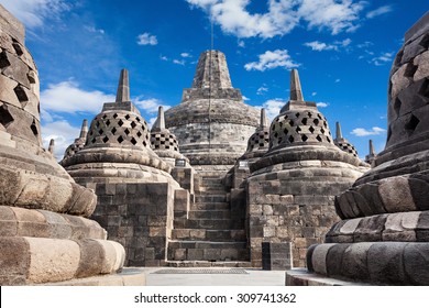 Stupas in Borobudur Temple, Central Java, Indonesia