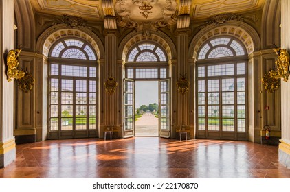 Stupinigi, Italy â€“ May 28, 2019: In the castle of Stupinigi, one of the royal residences (World Heritage Sites) surrounding Turin and used by the House of Savoy as a place of leisure and hunting.