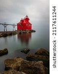 The Sturgeon Bay Ship Canal Pierhead Lighthouse in Door County, Wisconsin, the USA