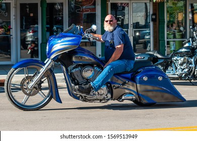 Sturgis, South Dakota / USA - 08 02 2019 Motorcycle Rider At The 2019 Sturgis Motorcycle Rally