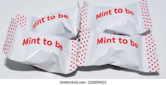 Sturtevant, Wisconsin \ USA - April 27, 2022: Packaged After Dinner Mints From Chick-Fil-A Wrapped In White With Red Text For Customers To Enjoy After Their Meal. Text Reads 