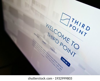 Stuttgart, Germany - 03-05-2021: High Angle View Of Business Website With Logo Of US Investment Company Third Point LLC On Monitor. Focus On Top-right Of Screen. Unmodified Photo.