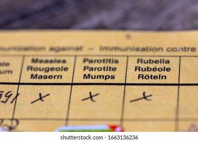 Stuttgart, Germany - 04.03.2020: Vaccines-pass for proving vaccinations against measles, rubeola and other diseases