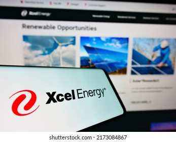 Stuttgart, Germany - 05-23-2021: Smartphone With Logo Of US Utility Company Xcel Energy Inc. On Screen In Front Of Business Web Page. Focus On Center-left Of Phone Display. Unmodified Photo.