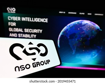 Stuttgart, Germany - 07-31-2021: Mobile Phone With Logo Of Technology Company NSO Group Technologies Ltd. On Screen In Front Of Website. Focus On Center-right Of Phone Display. Unmodified Photo.