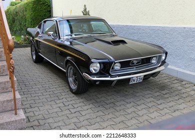 Stuttgart, Germany - 9 July 2022: A Late Model Ford Mustang On The Streets Of Stuttgart.