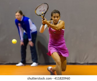 STUTTGART, GERMANY - APRIL 16, 2016: Ankita Raina In Action At The 2016 Porsche Tennis Grand Prix